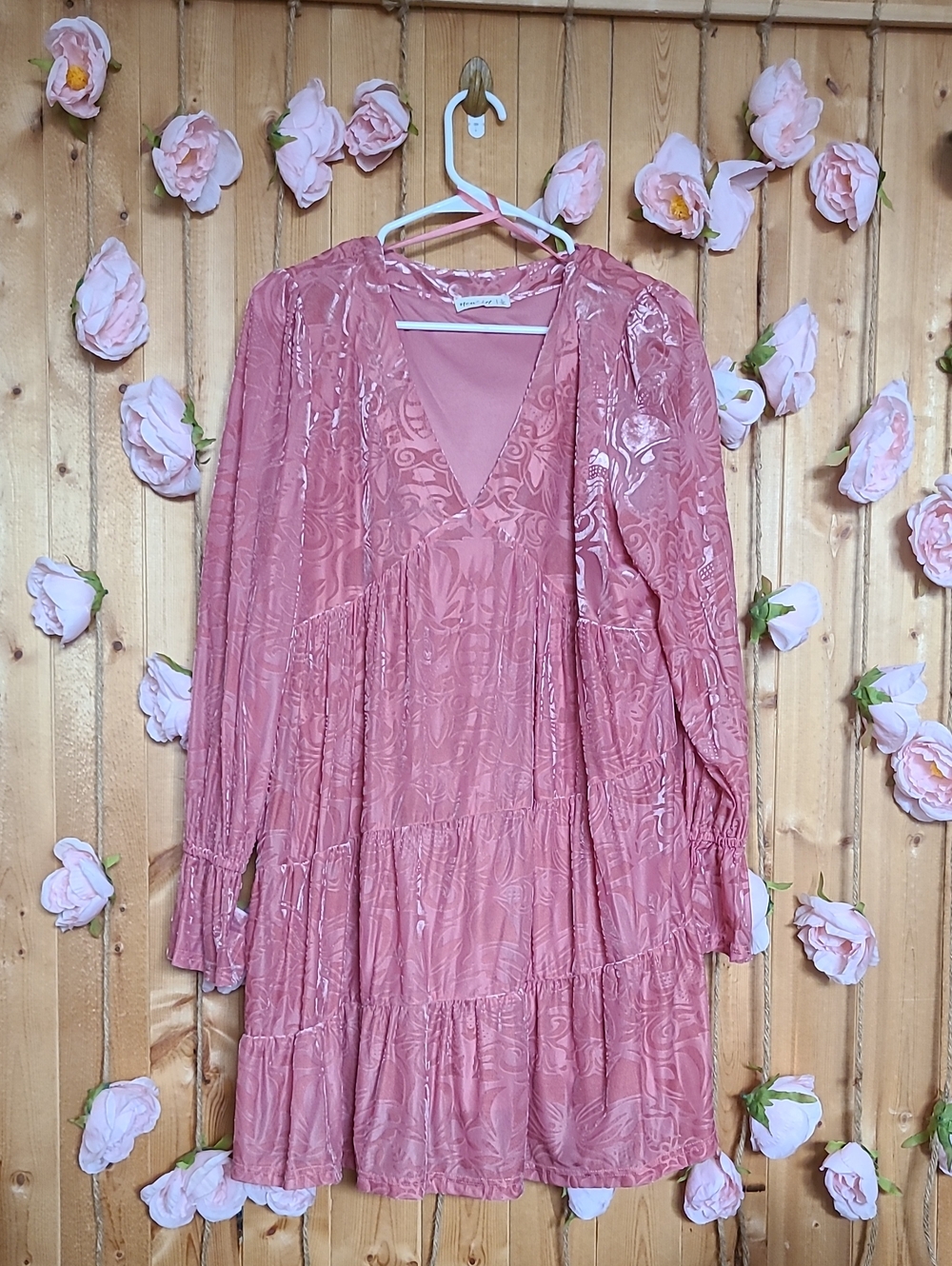 Dusty Rose V-Neck Tiered Mini Dress - Unbranded